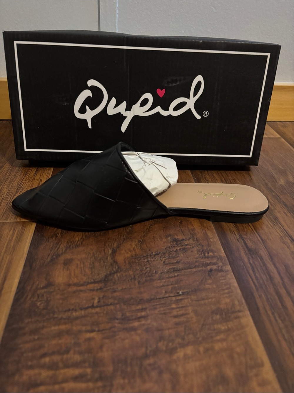 Qupid Black Woven Pointed Mule Slides